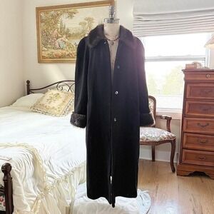 vintage black wool coat  90s‎ jad petite long black 100% wool